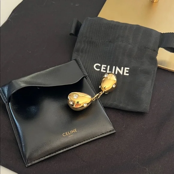 Celine Gold Drop Earrings with Crystal Accents - Picture 7 of 7